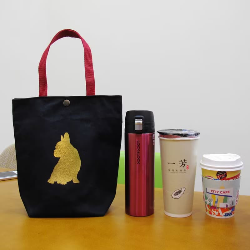 手搖杯必備 燙金恐龍 環保飲料提袋 帆布袋 雙杯款