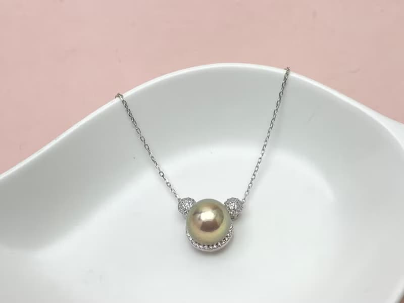 小熊 天然淡水珍珠 金屬怪色 純銀 套鏈