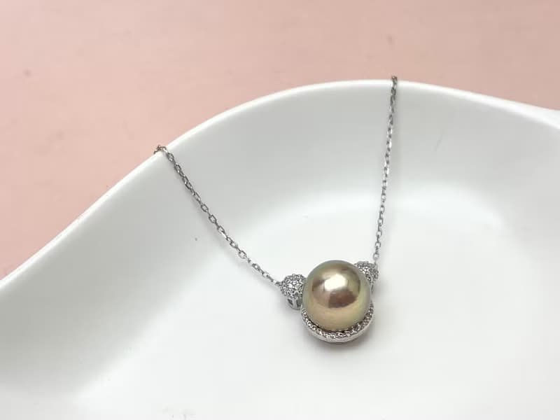 小熊 天然淡水珍珠 金屬怪色 純銀 套鏈