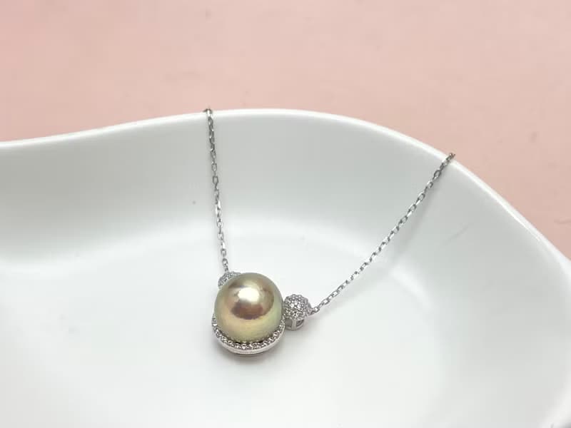 小熊 天然淡水珍珠 金屬怪色 純銀 套鏈