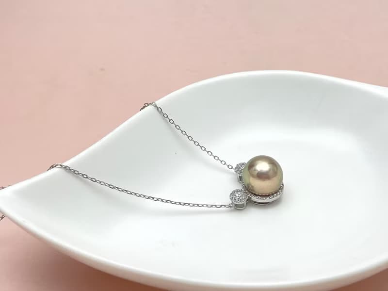 小熊 天然淡水珍珠 金屬怪色 純銀 套鏈