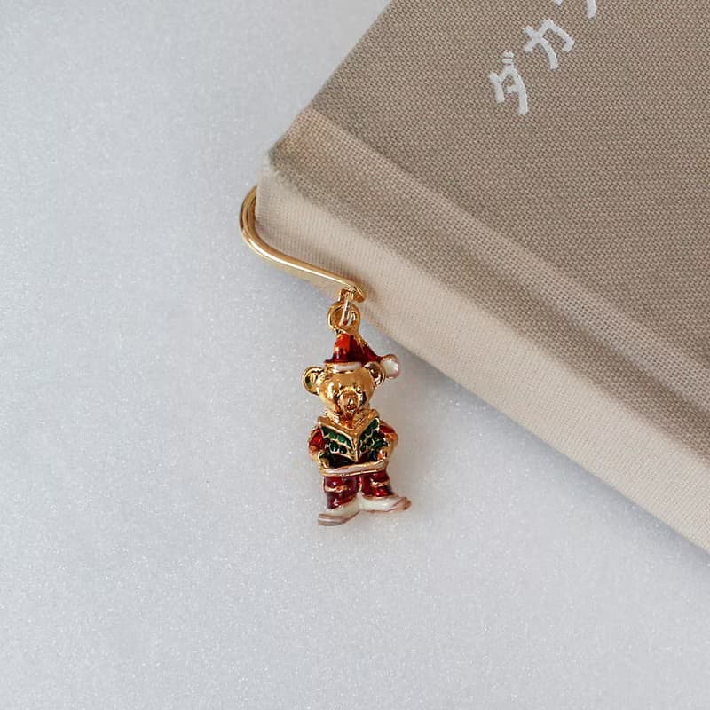 Bookmark of cute bear charm in Santa, Christmas bookmark