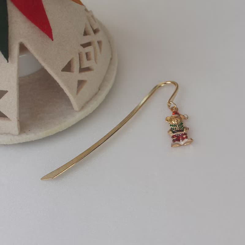 Bookmark of cute bear charm in Santa, Christmas bookmark