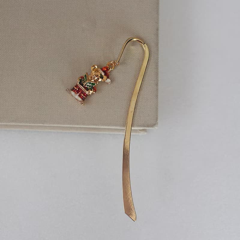 Bookmark of cute bear charm in Santa, Christmas bookmark