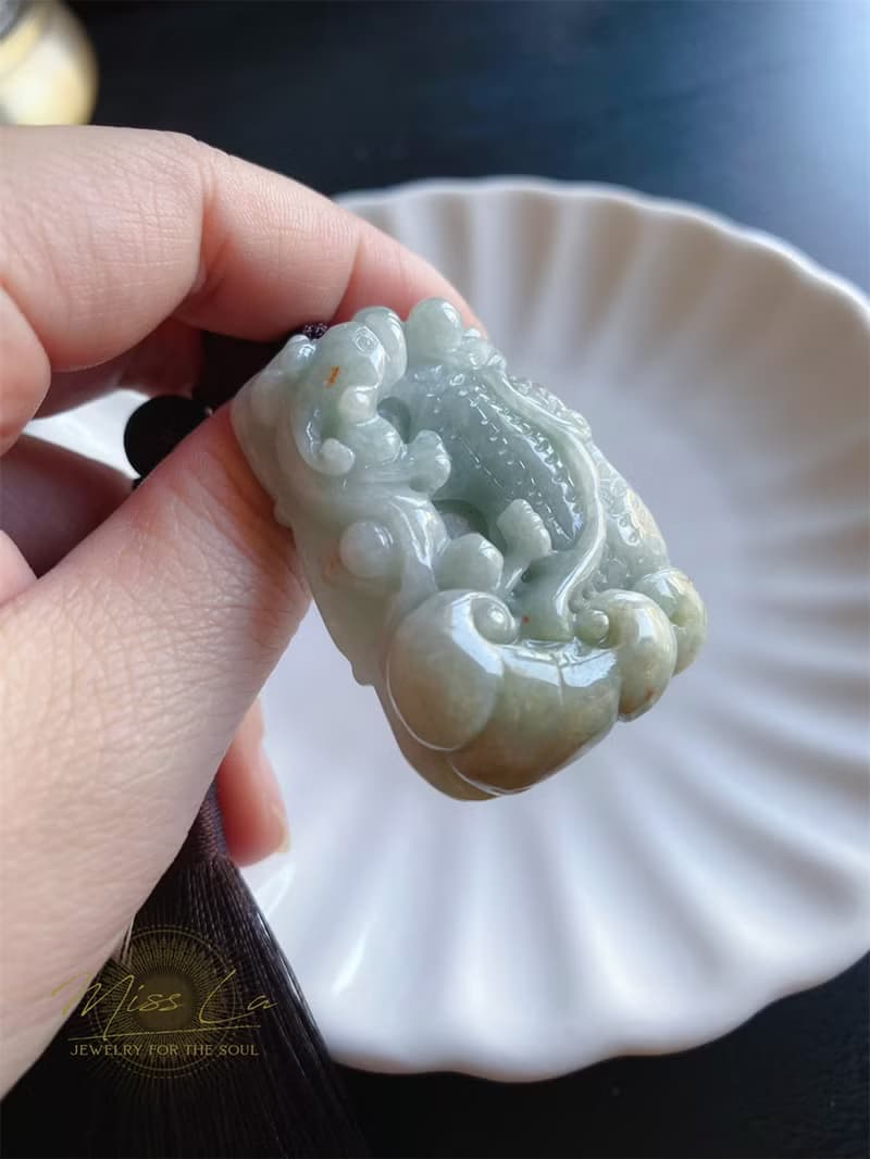 天然緬甸玉 翡翠 螭龍 花生 人生如意 長壽 發財 包掛 禮物