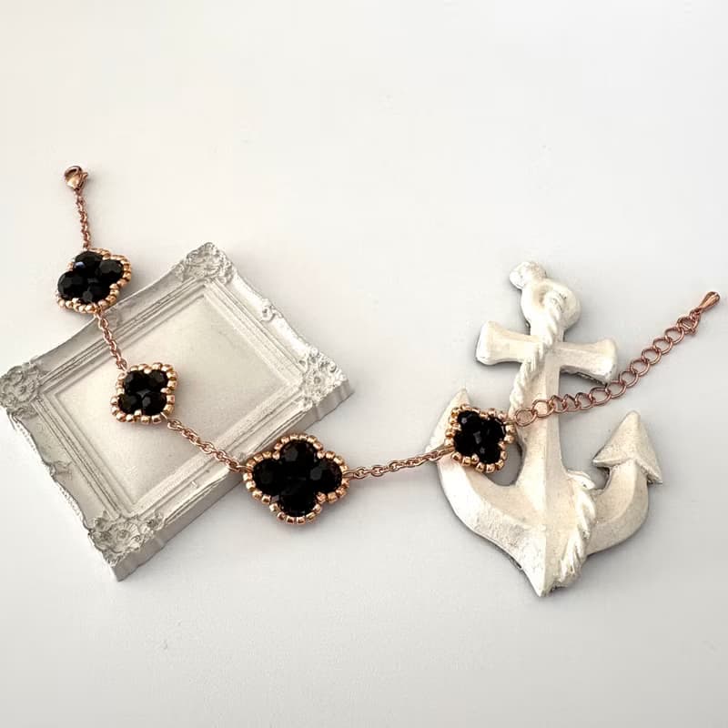 Clover Bracelet Handmade Beaded  18K Pink Gold Plated Plating Floral Flower