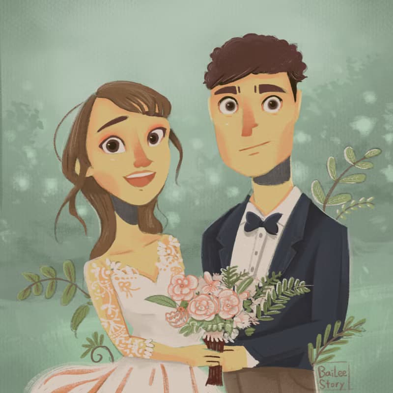 【數位】畫你們的婚紗照 喜帖 婚紗 禮物 人像 似顏繪  聖誕 交換 禮物