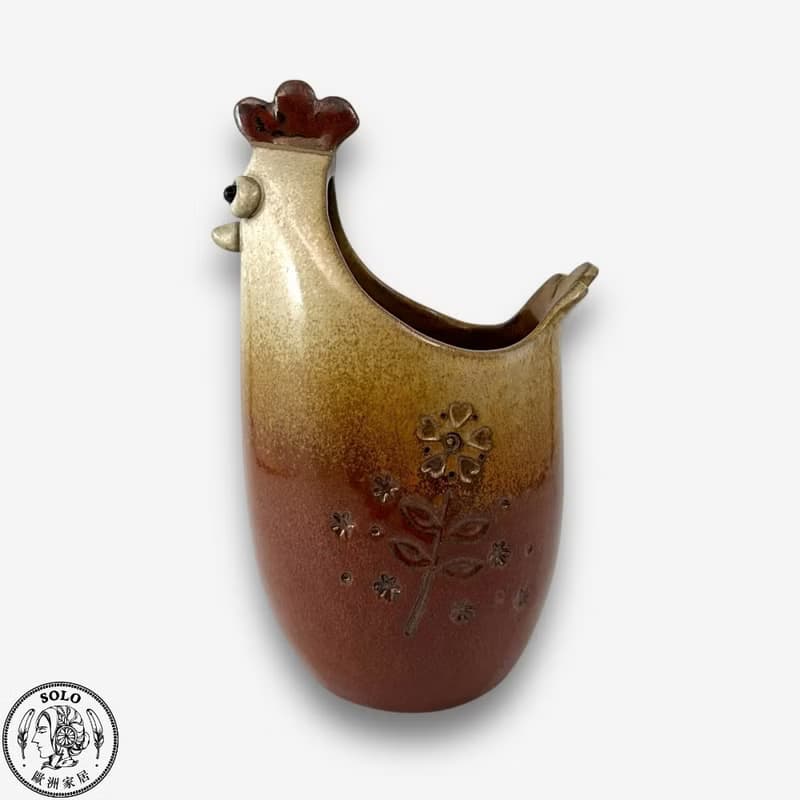 SOLO歐洲家居-手工台灣陶 公雞花器 19cm 花盆 擺件 居家裝飾