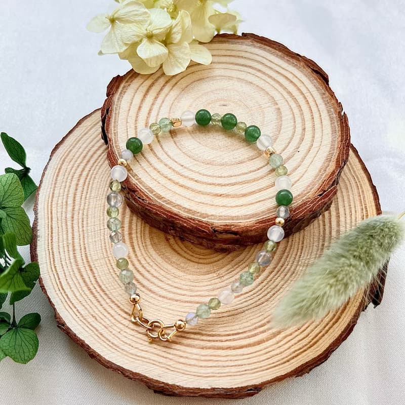 水晶手鍊/天然石手鍊/綠磷灰石x綠草莓晶x14KGF注金|絲竹