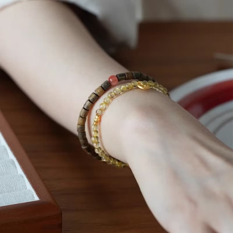 原創舊時敘天然奇楠沉香猛獁干青南紅開運手串女款盤玩木質手鏈