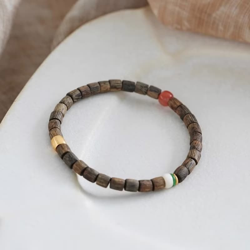 原創舊時敘天然奇楠沉香猛獁干青南紅開運手串女款盤玩木質手鏈