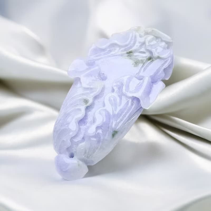 紫羅蘭飄綠花巧雕白菜項鍊 | 天然緬甸玉A貨翡翠 | 送禮