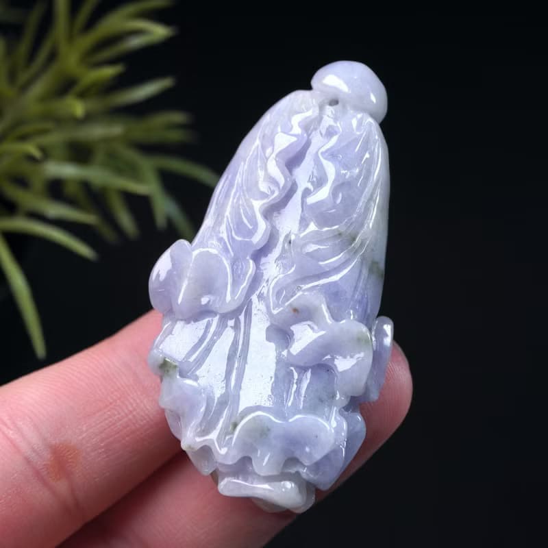 紫羅蘭飄綠花巧雕白菜項鍊 | 天然緬甸玉A貨翡翠 | 送禮