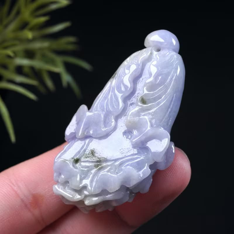 紫羅蘭飄綠花巧雕白菜項鍊 | 天然緬甸玉A貨翡翠 | 送禮
