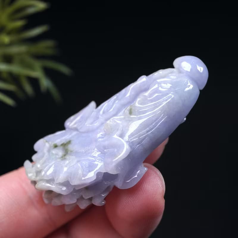 紫羅蘭飄綠花巧雕白菜項鍊 | 天然緬甸玉A貨翡翠 | 送禮