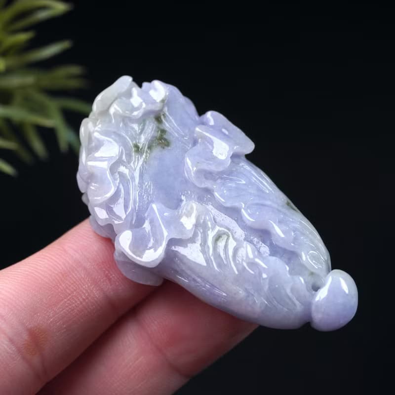 紫羅蘭飄綠花巧雕白菜項鍊 | 天然緬甸玉A貨翡翠 | 送禮