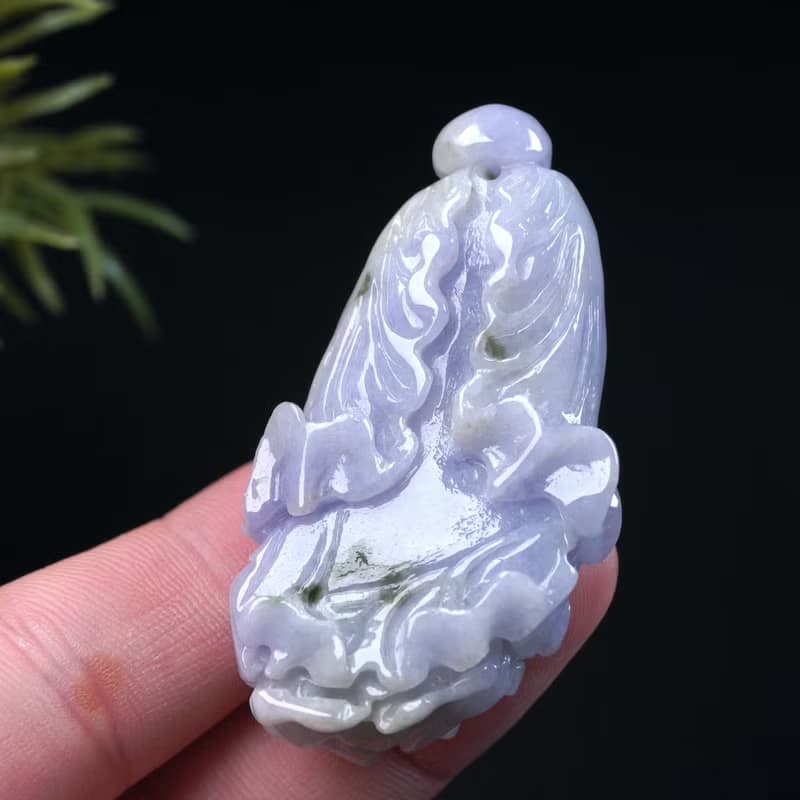 紫羅蘭飄綠花巧雕白菜項鍊 | 天然緬甸玉A貨翡翠 | 送禮