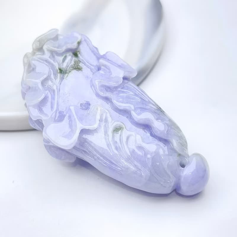 紫羅蘭飄綠花巧雕白菜項鍊 | 天然緬甸玉A貨翡翠 | 送禮