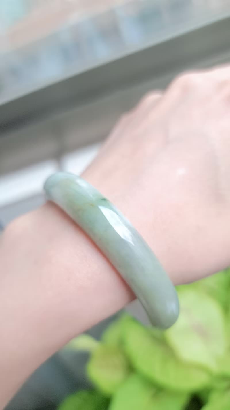 緬甸A貨翡翠招財細糯冰糖雪梨半山水帶黃翡三彩手鐲19號
