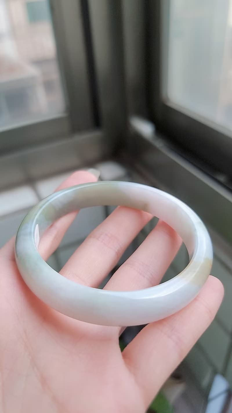 緬甸A貨翡翠招財細糯冰糖雪梨半山水帶黃翡三彩手鐲19號