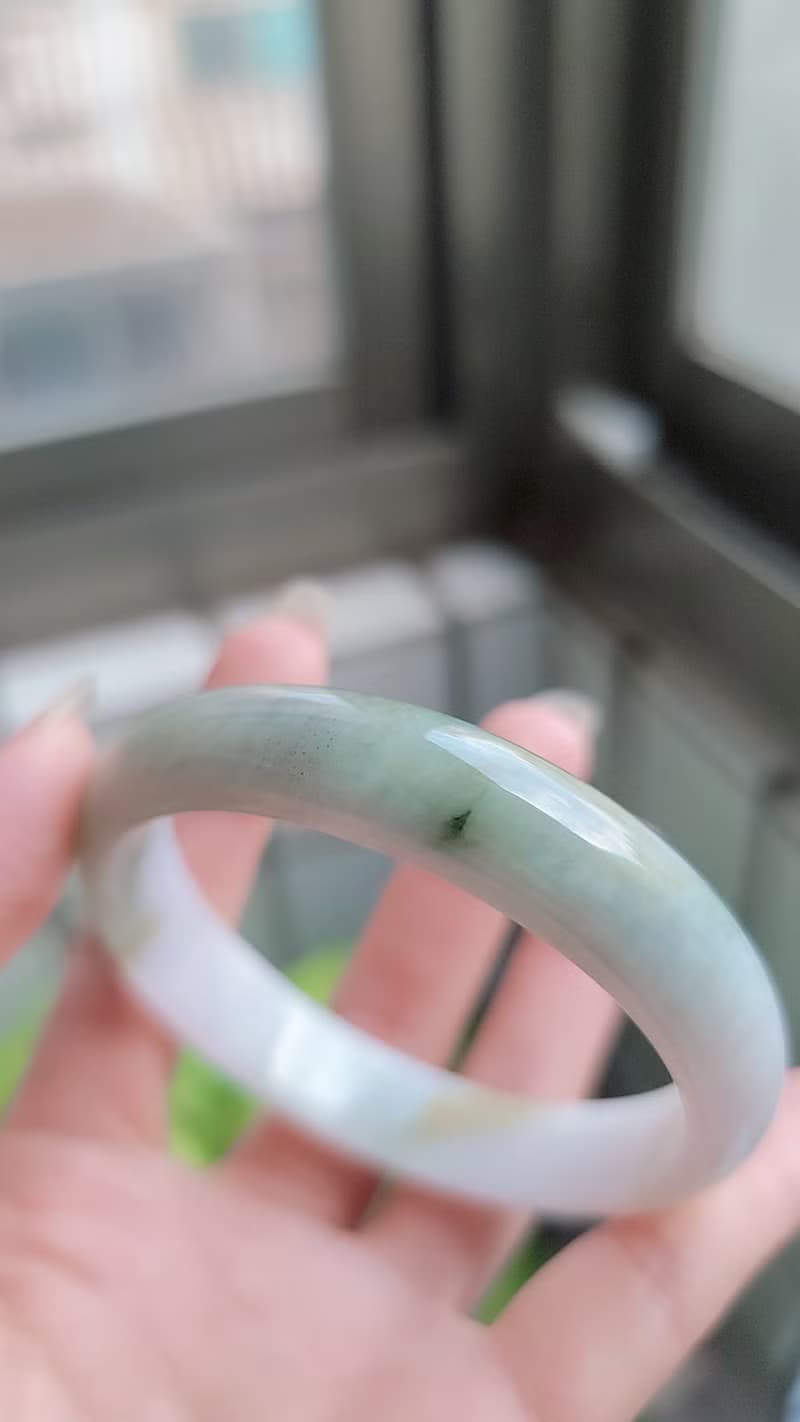緬甸A貨翡翠招財細糯冰糖雪梨半山水帶黃翡三彩手鐲19號