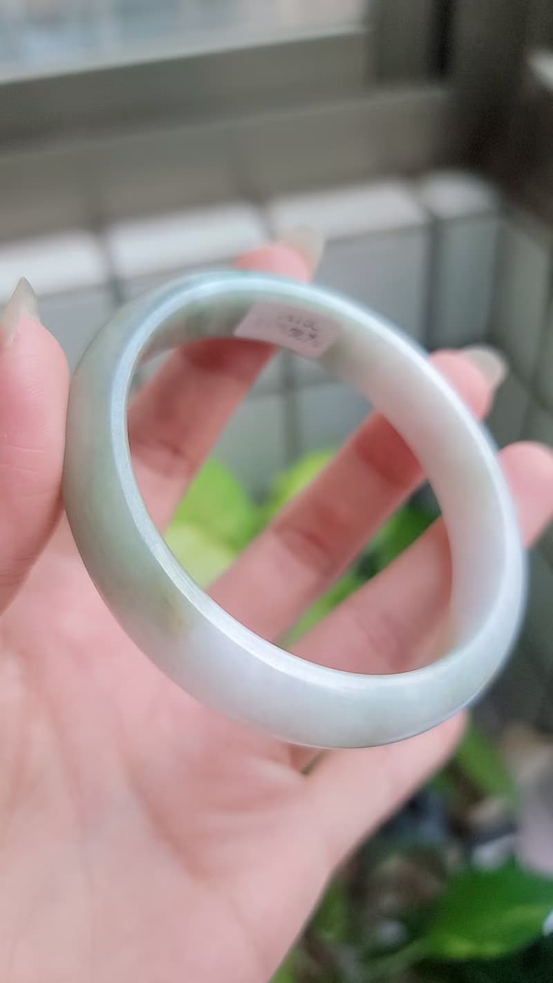 緬甸A貨翡翠招財細糯冰糖雪梨半山水帶黃翡三彩手鐲19號