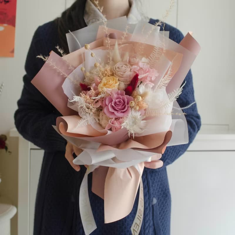 永生花不凋玫瑰花束【粉色蜜糖】情人節 / 畢業花束 / 生日花束