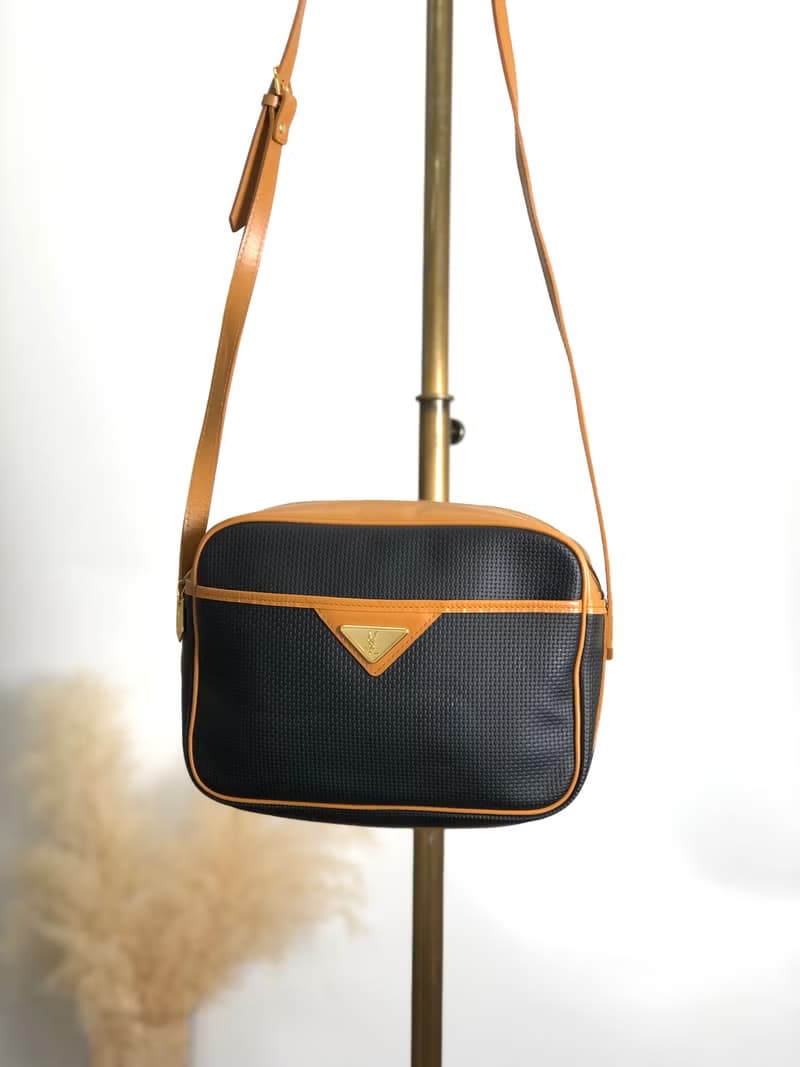 【 日本直送　名牌中古包 】Yves Saint Laurent ショルダーバッグ ブラック キャメル YSL PVC パイピング vintage yia45g
