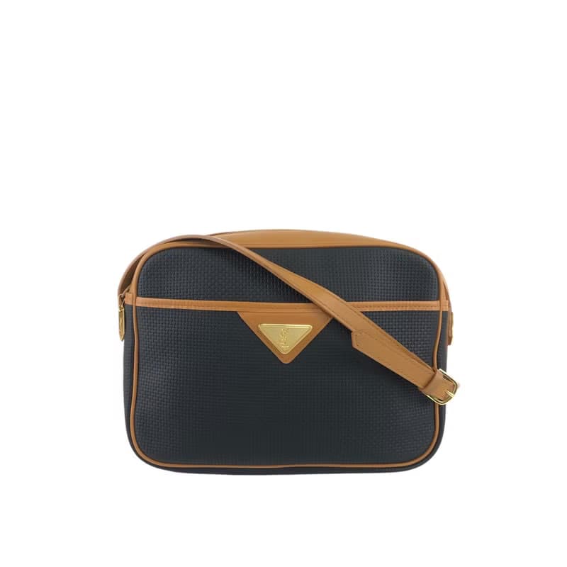 【 日本直送　名牌中古包 】Yves Saint Laurent ショルダーバッグ ブラック キャメル YSL PVC パイピング vintage yia45g