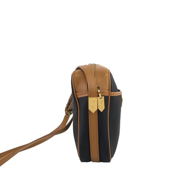 【 日本直送　名牌中古包 】Yves Saint Laurent ショルダーバッグ ブラック キャメル YSL PVC パイピング vintage yia45g