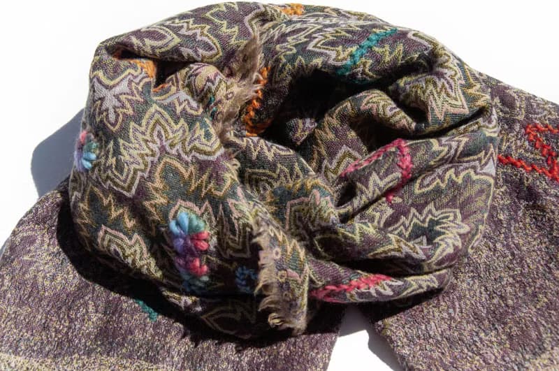 喀什米爾Cashmere/水煮羊毛披肩/針織圍巾/刺繡圍巾/羊絨披巾-花