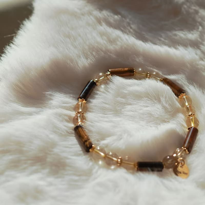 虎眼管珠黃水晶14KGF手鏈