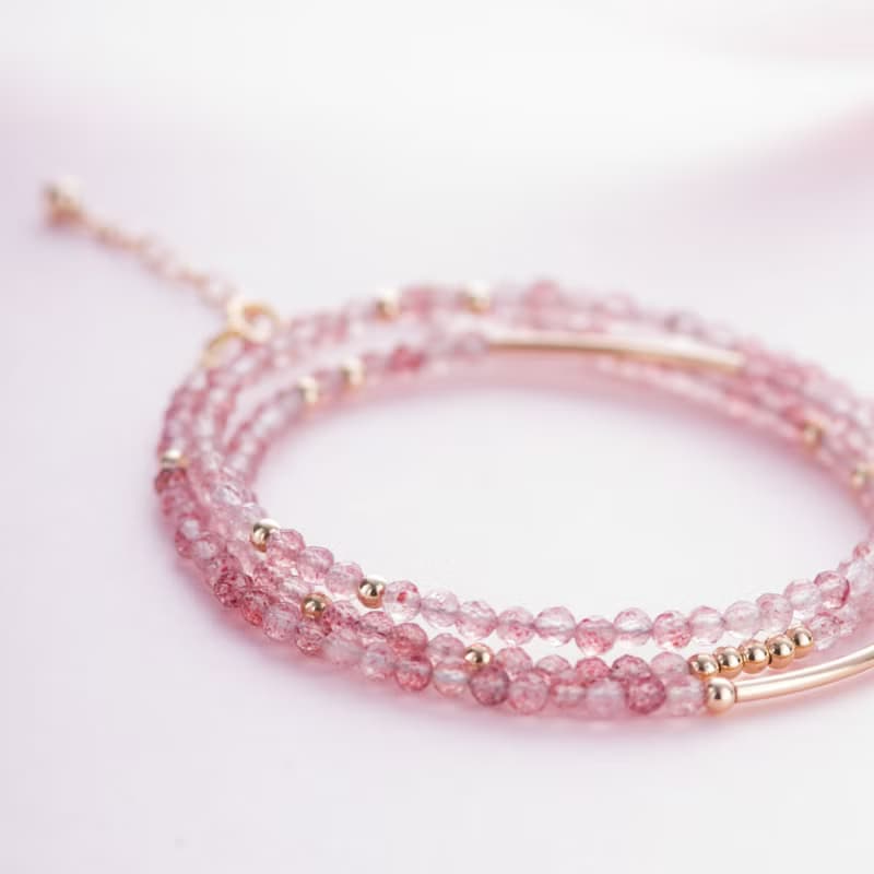 草莓晶三圈手鍊 | 14K包金 | 不褪色極細系列天然石水晶手鏈禮物