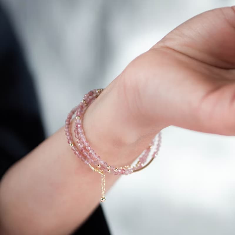 草莓晶三圈手鍊 | 14K包金 | 不褪色極細系列天然石水晶手鏈禮物