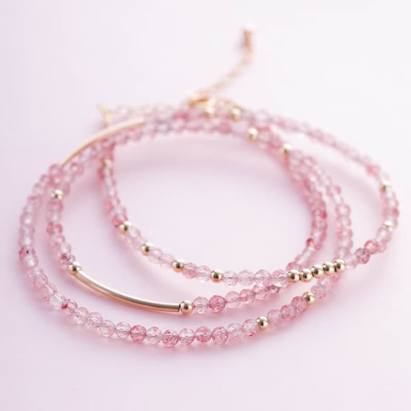 草莓晶三圈手鍊 | 14K包金 | 不褪色極細系列天然石水晶手鏈禮物