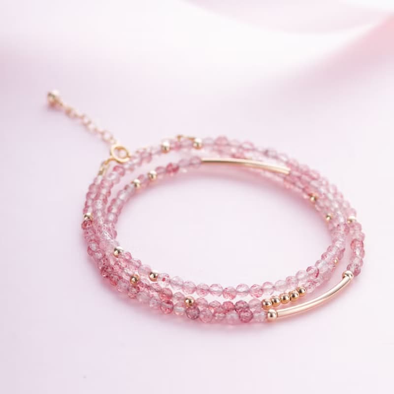 草莓晶三圈手鍊 | 14K包金 | 不褪色極細系列天然石水晶手鏈禮物
