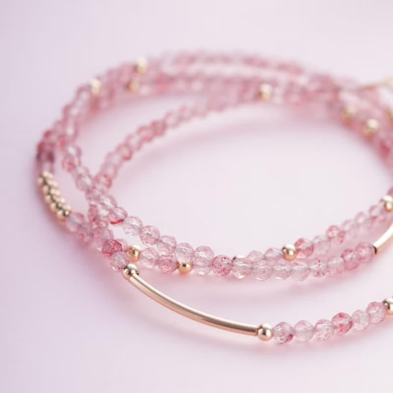 草莓晶三圈手鍊 | 14K包金 | 不褪色極細系列天然石水晶手鏈禮物