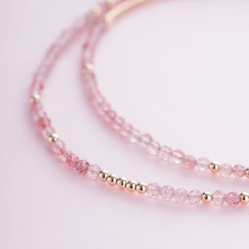 草莓晶三圈手鍊 | 14K包金 | 不褪色極細系列天然石水晶手鏈禮物