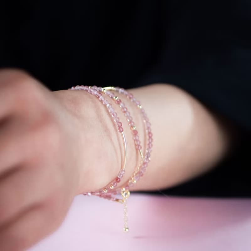 草莓晶三圈手鍊 | 14K包金 | 不褪色極細系列天然石水晶手鏈禮物