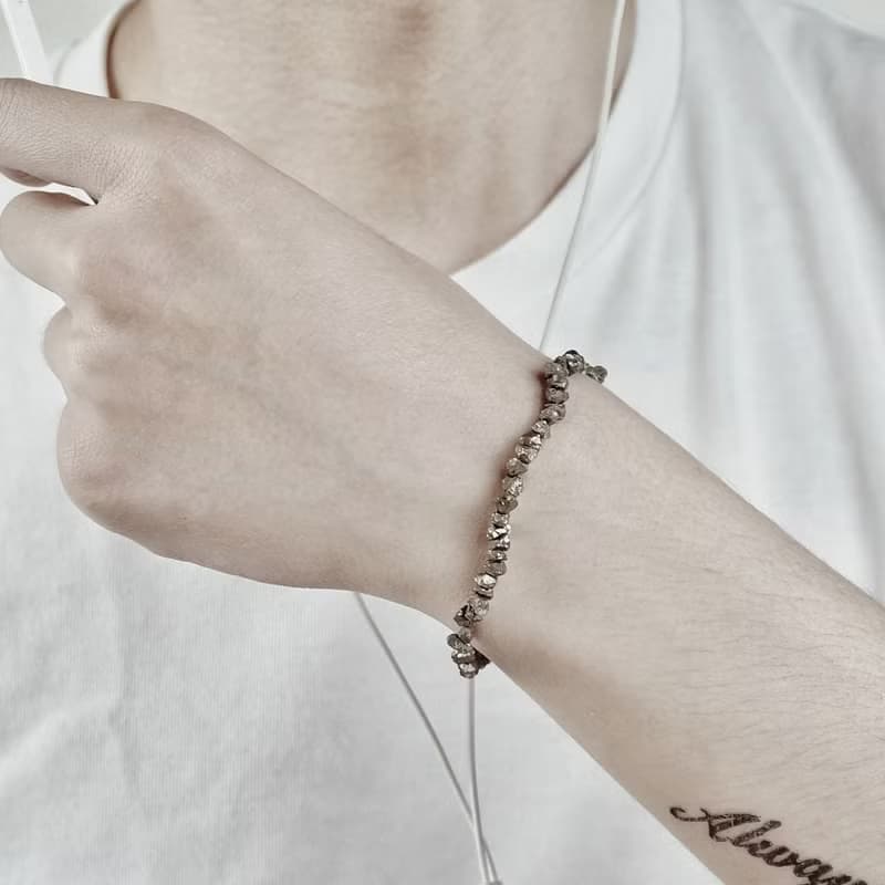 Op.13 復古天然石手鏈 古法手工做舊 派萊特石 金屬質感銀色