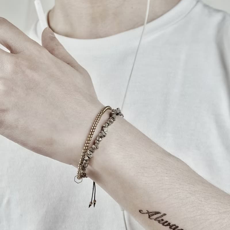 Op.13 復古天然石手鏈 古法手工做舊 派萊特石 金屬質感銀色