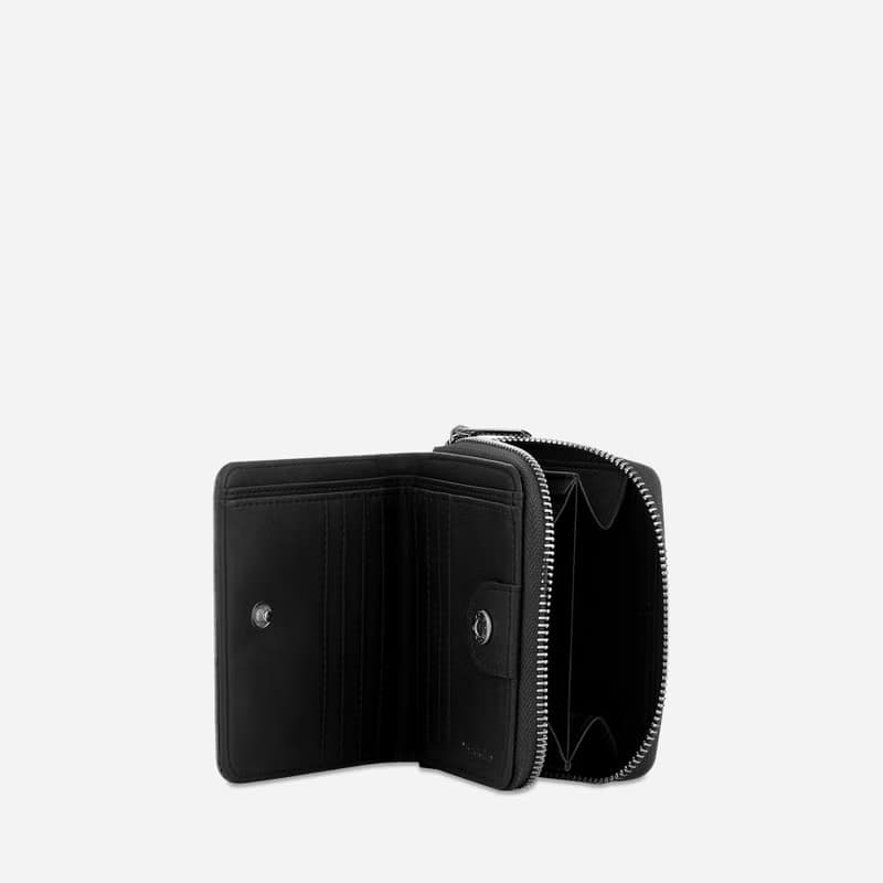 Compact Vegan Zip Wallet - Black