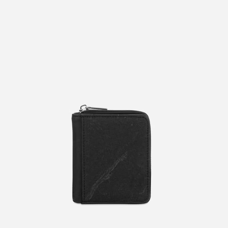 Compact Vegan Zip Wallet - Black