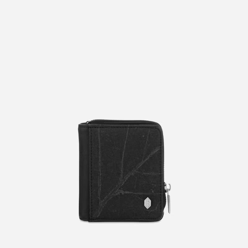 Compact Vegan Zip Wallet - Black