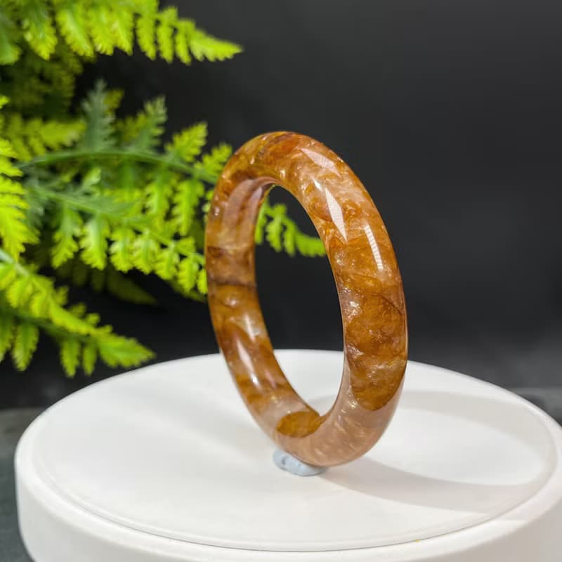 黃膠花水晶手鐲56MM 冰透星光彩虹閃片黃焦花水晶手環 幸運相伴