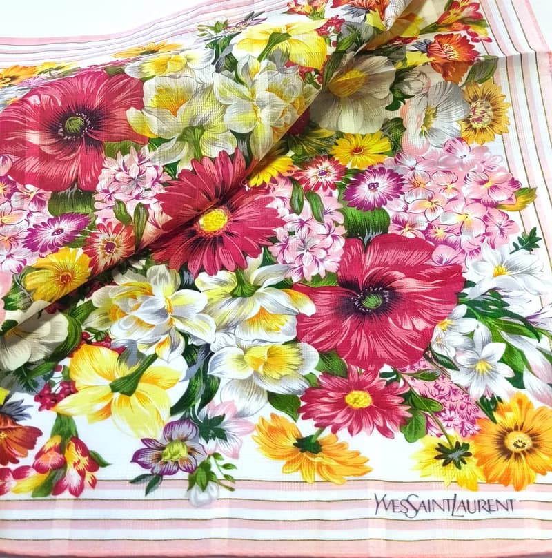 YvesSaintLaurent Vintage Scarf Floral 22 x 21.5 inches.