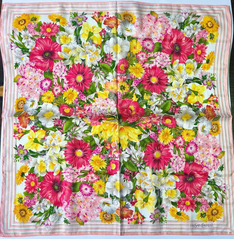 YvesSaintLaurent Vintage Scarf Floral 22 x 21.5 inches.