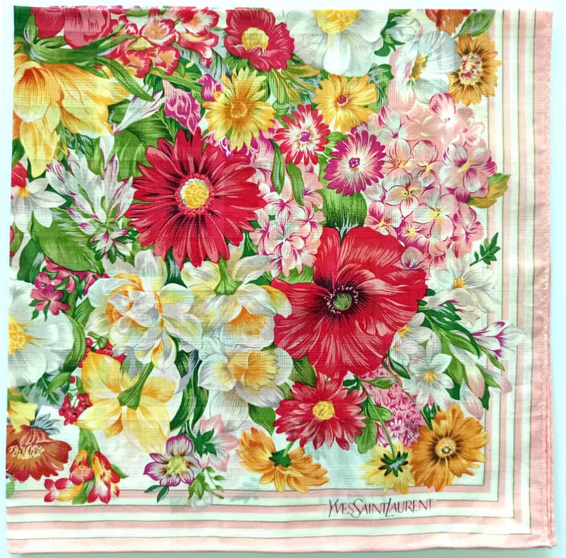 YvesSaintLaurent Vintage Scarf Floral 22 x 21.5 inches.