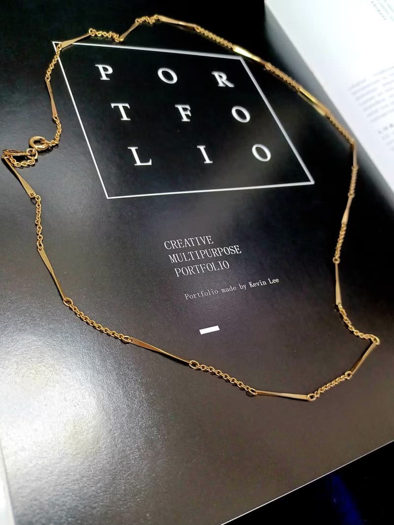 vintage jewelry AVON  經典金色扭結片串結細鍊  項鍊