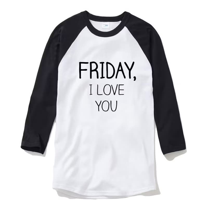 FRIDAY, I LOVE YOU 中性 七分袖T恤 白黑色 星期五,我愛你 文字
